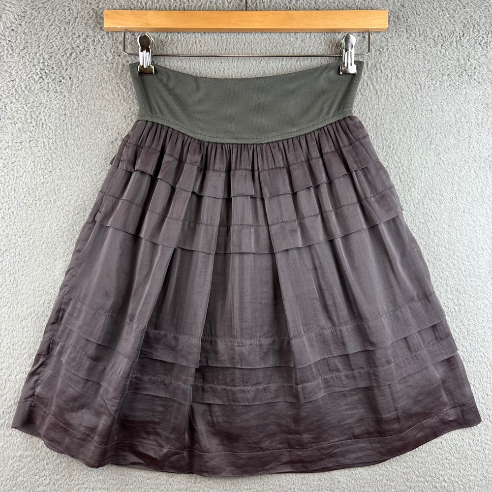 Gunex Made in Italy Grey purple Tiered Ruffle Skirt Ribbed Waist USA 6